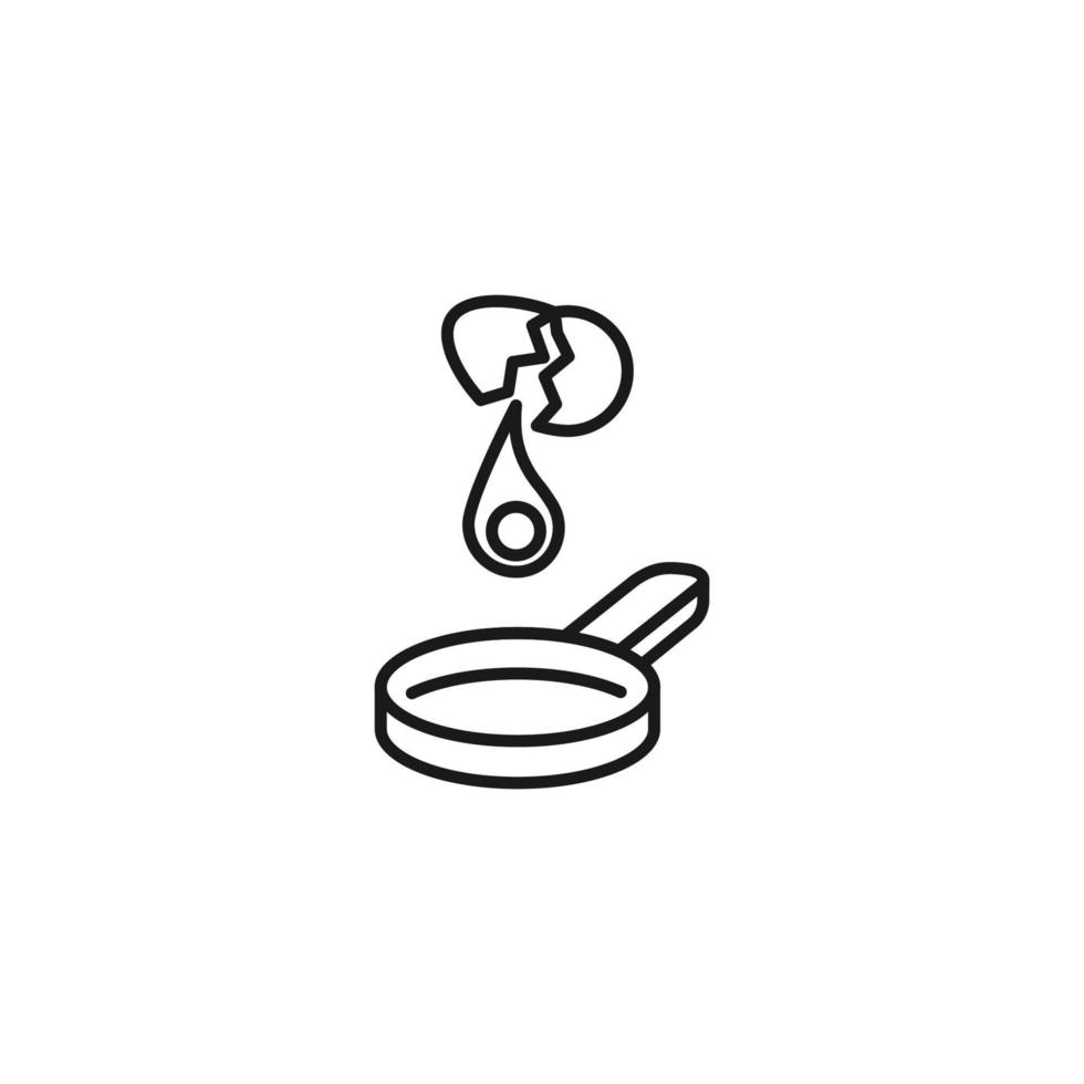 Cooking, food and kitchen concept. Collection of modern outline monochrome icons in flat style. Line icon of broken egg over frying pan as symbol of omelet vector