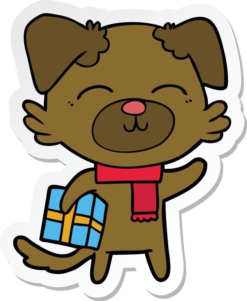 sticker of a cartoon dog ready for xmas vector