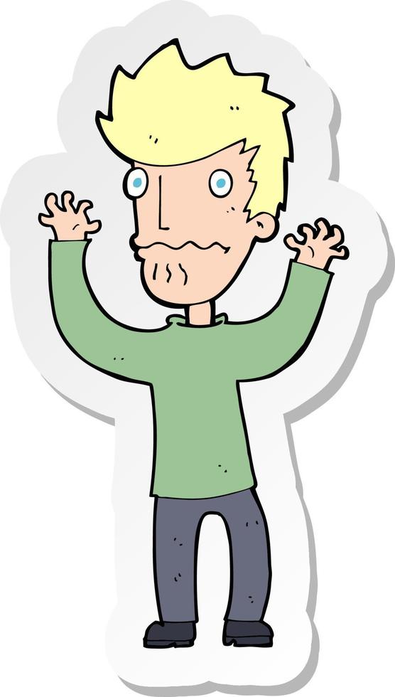 sticker of a cartoon frightened man vector