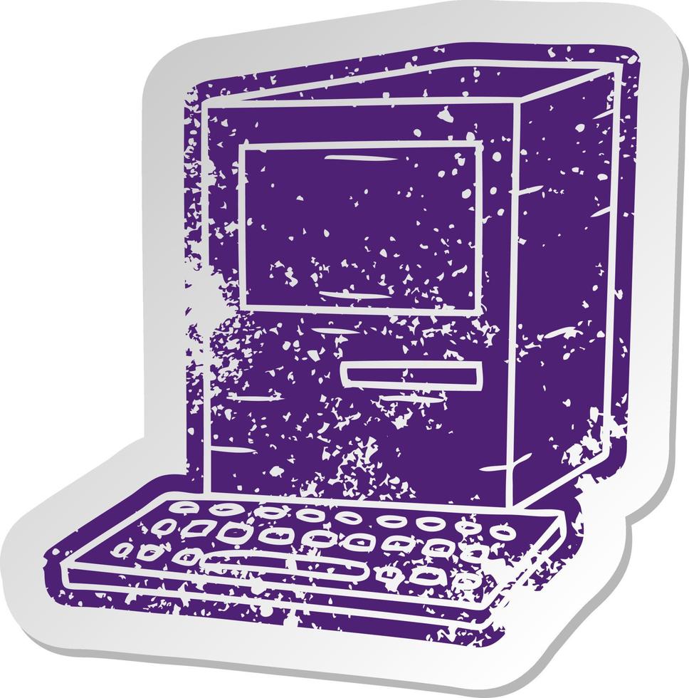 distressed old sticker of a computer and keyboard vector