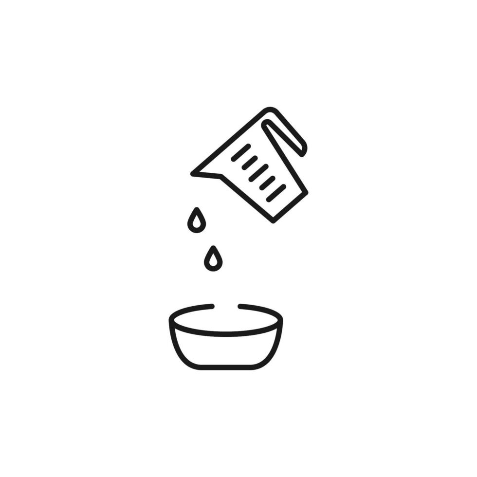 Cooking, food and kitchen concept. Collection of modern outline monochrome icons in flat style. Line icon of jar with water pouring in bowl vector