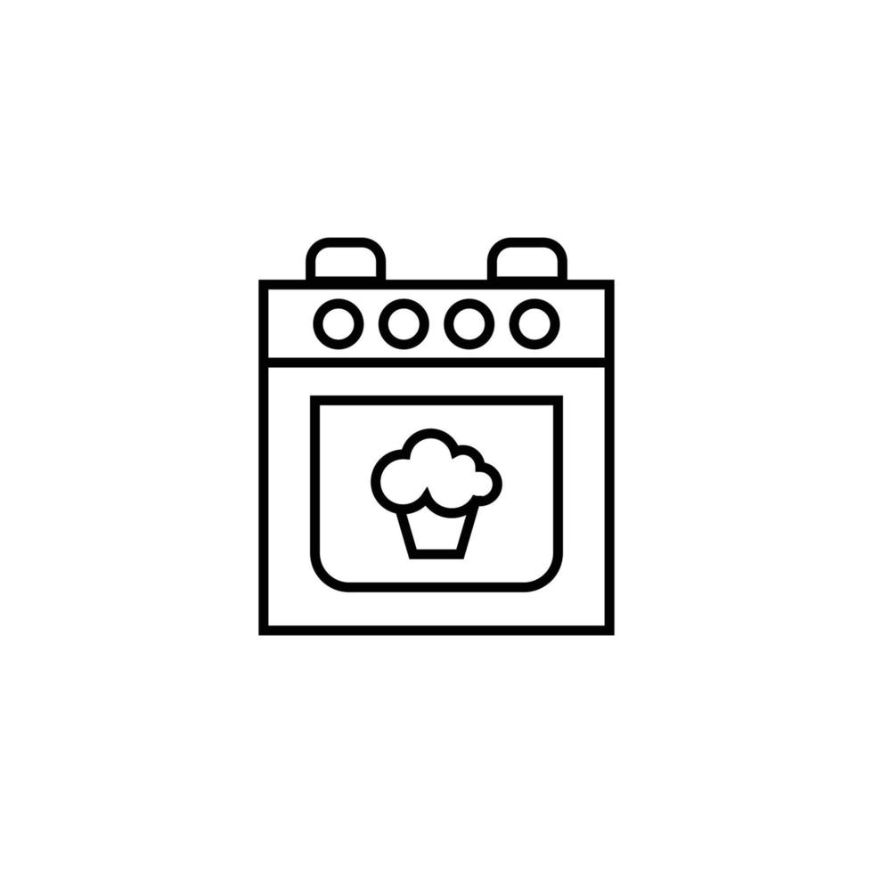 Cooking, food and kitchen concept. Collection of modern outline monochrome icons in flat style. Line icon of cupcake inside of oven vector