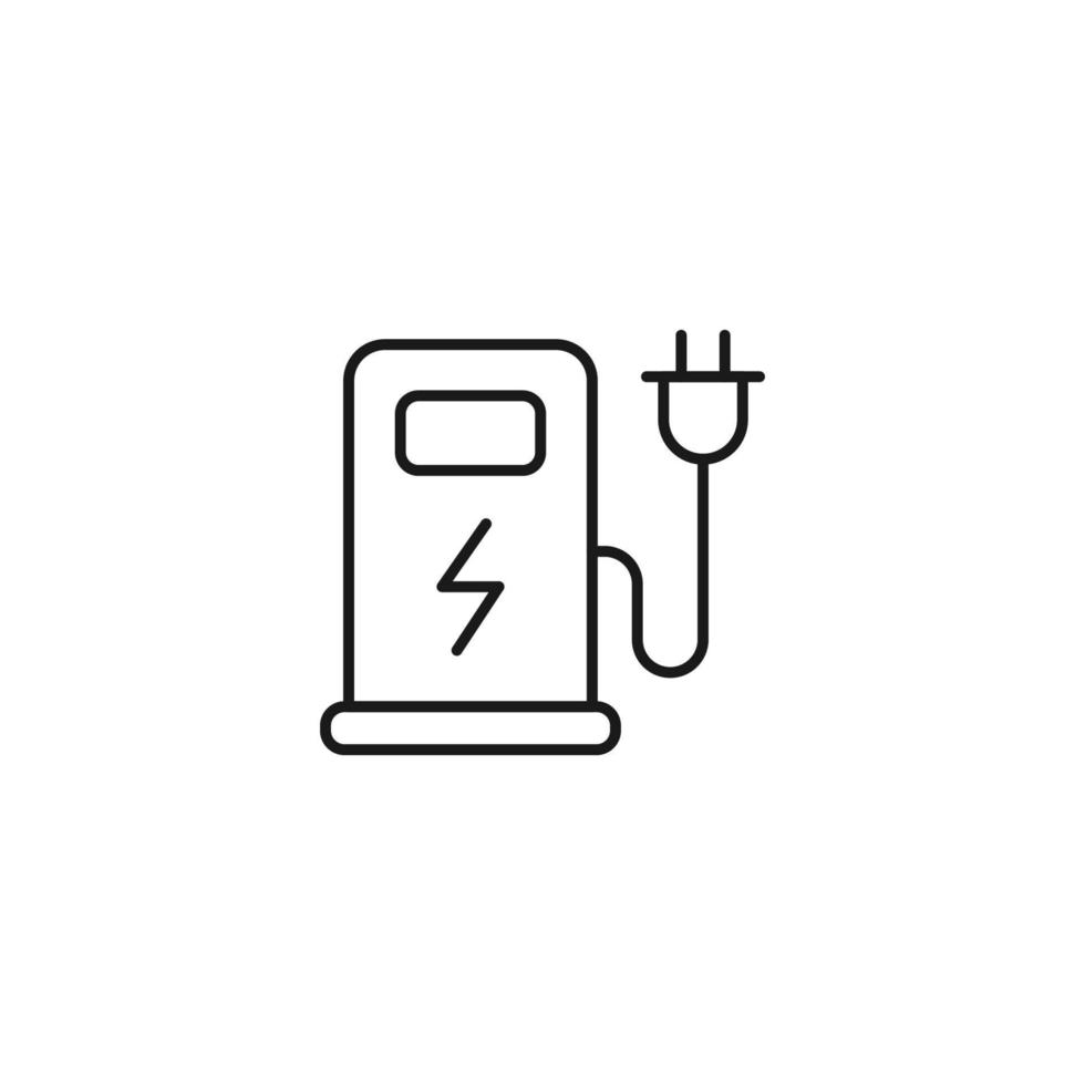 Ecology, nature, eco-friendly concept. Outline symbol drawn with black thin line. Suitable for adverts, packages, stores, web sites. Vector line icon of station for charging of electric car