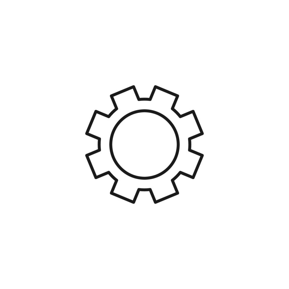Interface of web site signs. Minimalistic outline symbol drawn with black thin line. Suitable for apps, web sites, internet pages. Vector line icon of gear or cogwheel