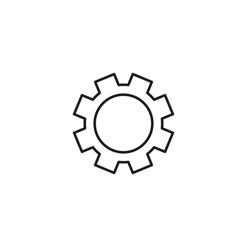 Interface of web site signs. Minimalistic outline symbol drawn with black thin line. Suitable for apps, web sites, internet pages. Vector line icon of gear or cogwheel