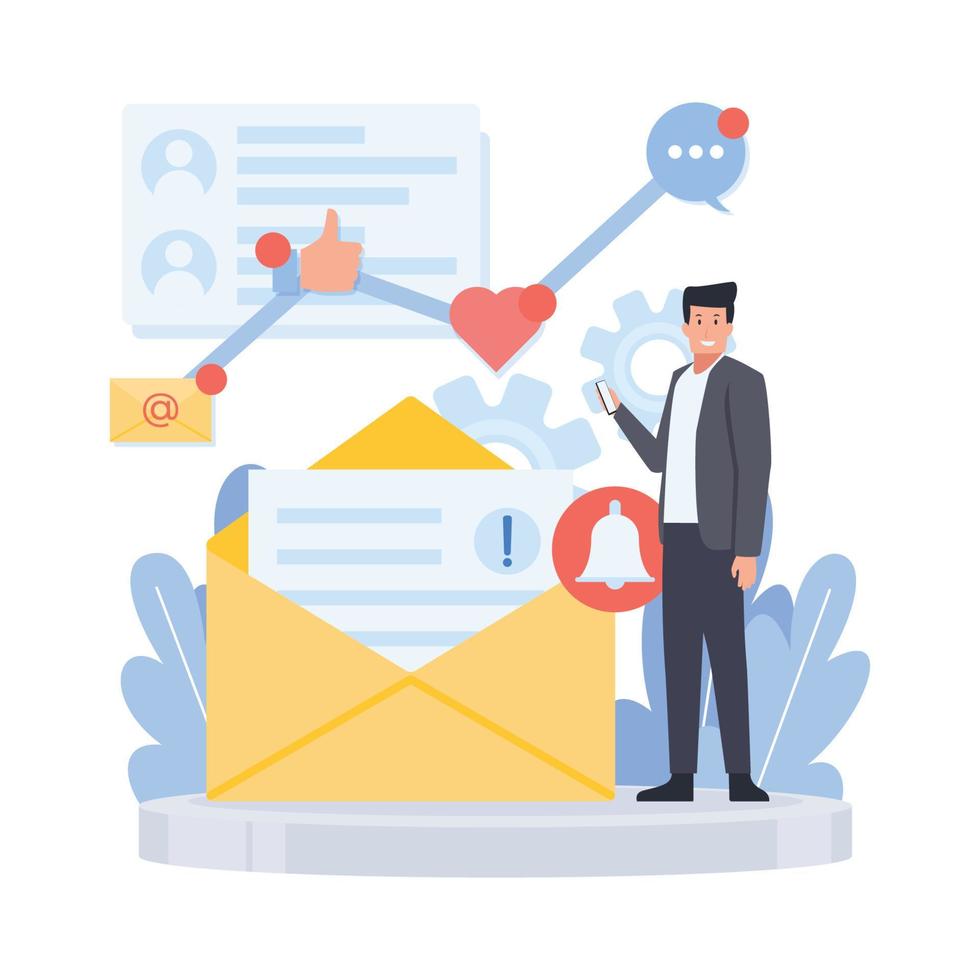 Man presents email and business graphic illustration for email marketing vector