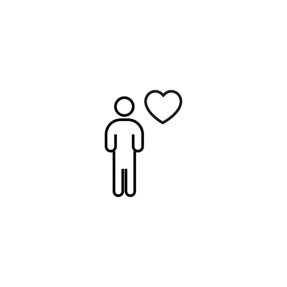 Outline sign related to heart and romance. Editable stroke. Modern sign in flat style. Suitable for advertisements, articles, books etc. Line icon of heart next to faceless person vector