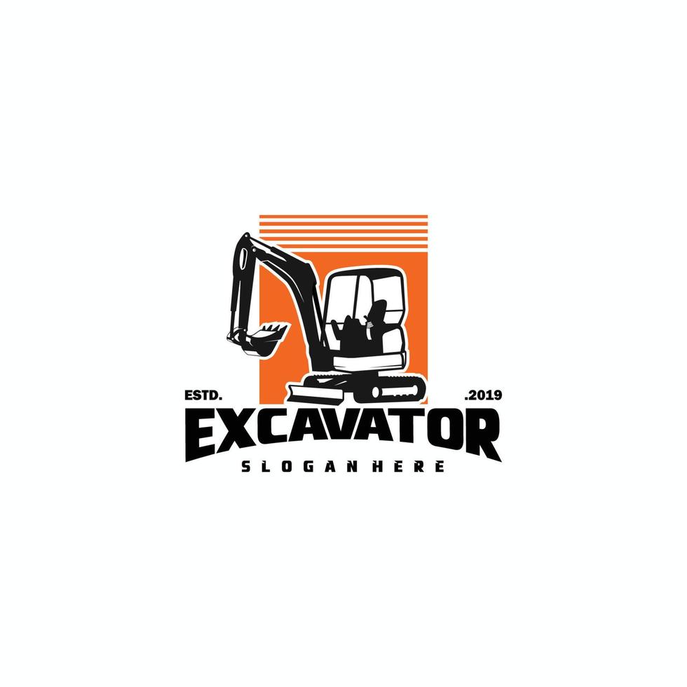 Excavator logo template, heavy equipment for construction logo vector