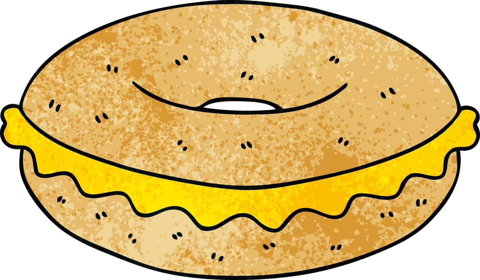 quirky hand drawn cartoon cheese bagel vector