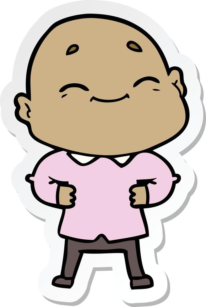 sticker of a cartoon happy bald man vector