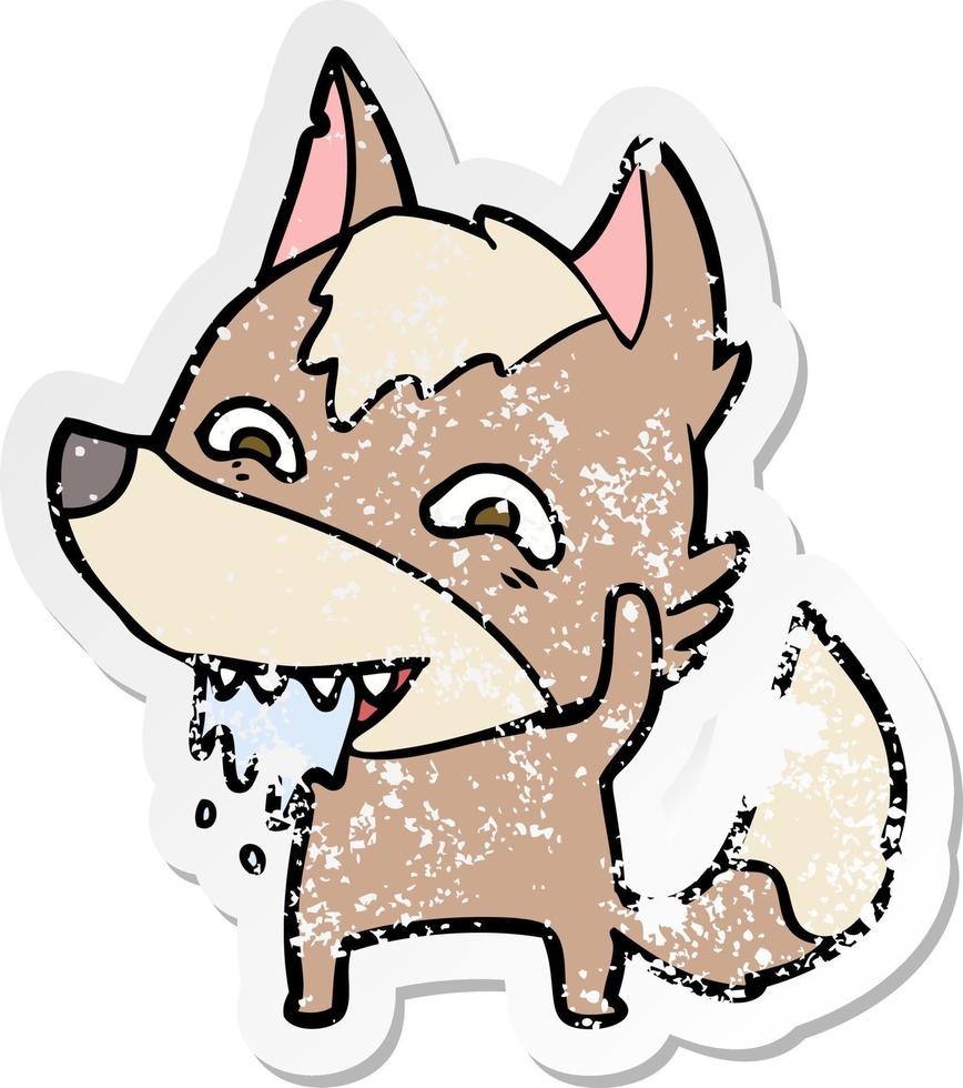 distressed sticker of a cartoon hungry wolf vector