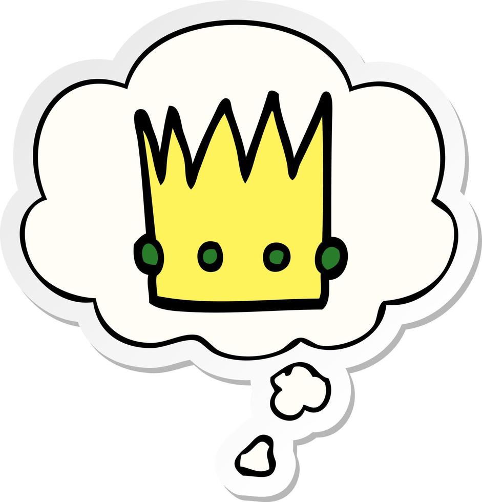 cartoon crown and thought bubble as a printed sticker vector