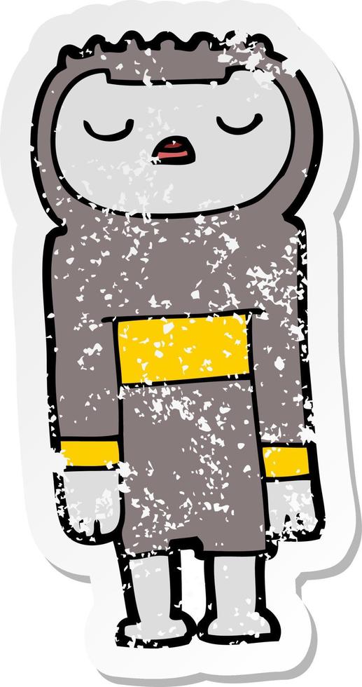 distressed sticker of a cartoon robot vector