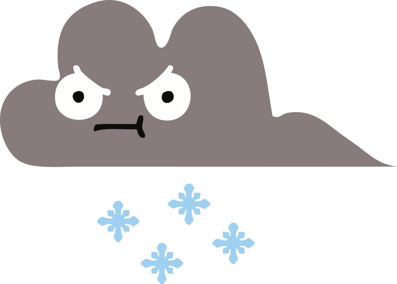 nube de nieve de tormenta de dibujos animados retro de color plano vector