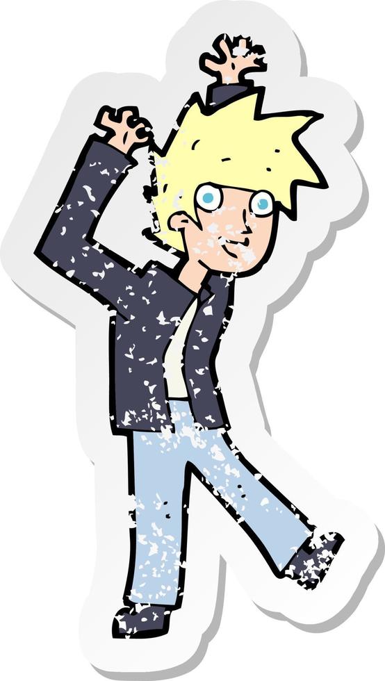 retro distressed sticker of a cartoon excited boy vector