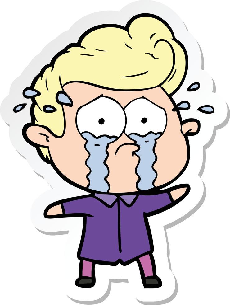 sticker of a cartoon crying man vector