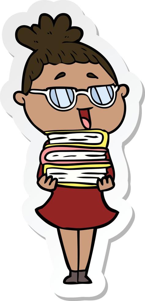 sticker of a cartoon happy woman wearing spectacles vector
