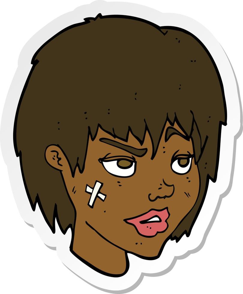sticker of a cartoon woman with plaster on face vector