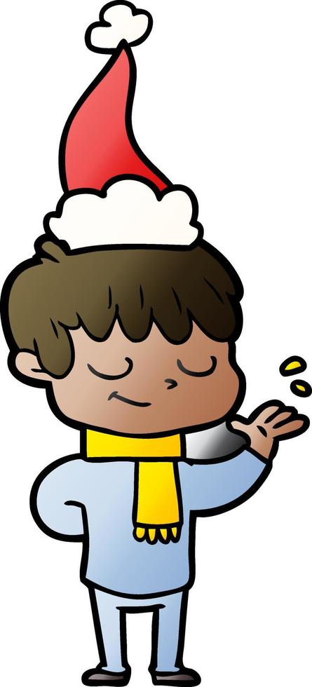gradient cartoon of a happy boy wearing santa hat vector