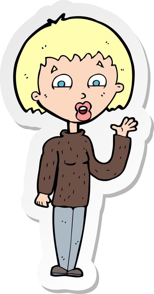 sticker of a cartoon woman waving vector