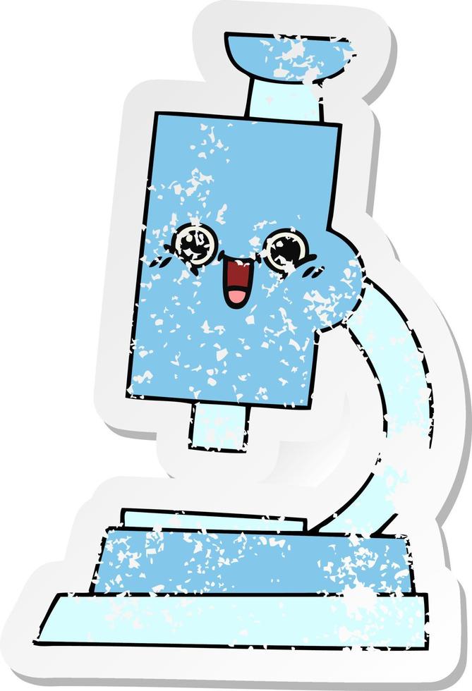 distressed sticker of a cute cartoon microscope vector