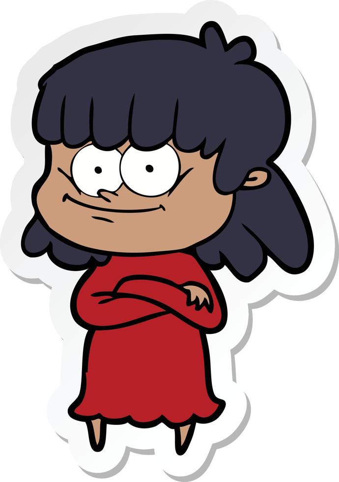 sticker of a cartoon smiling woman vector