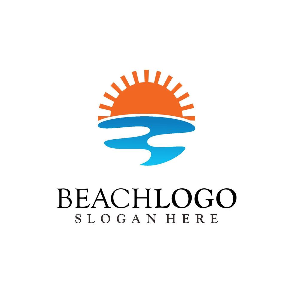 Beach, Sea, Sunset, Sunrise, logo design Vector illustration
