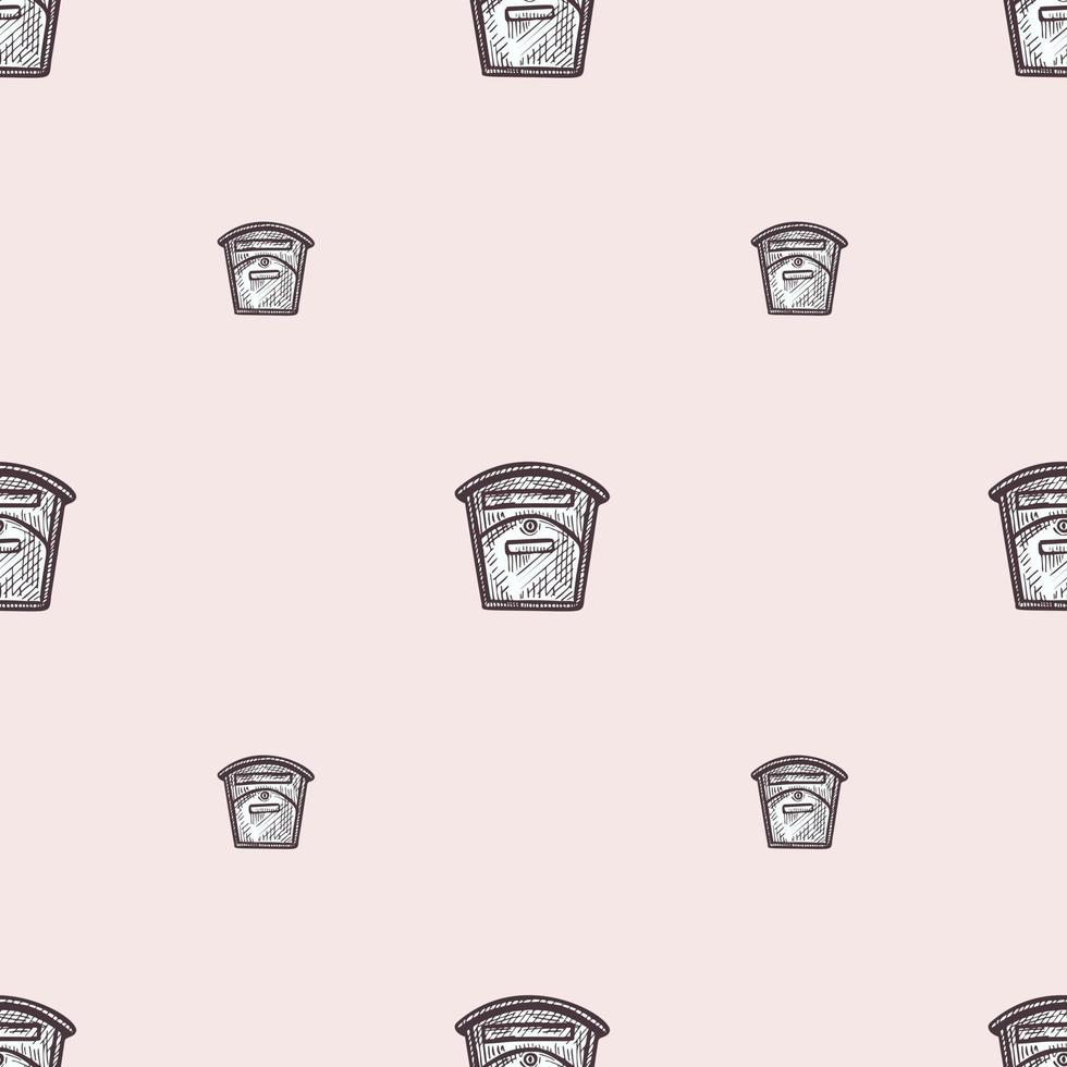 Mailbox engraved seamless pattern. Vintage letterbox in hand drawn style. vector
