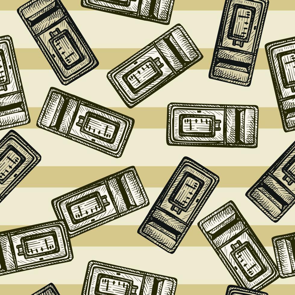 Mailbox engraved seamless pattern. Vintage letterbox in hand drawn style. vector