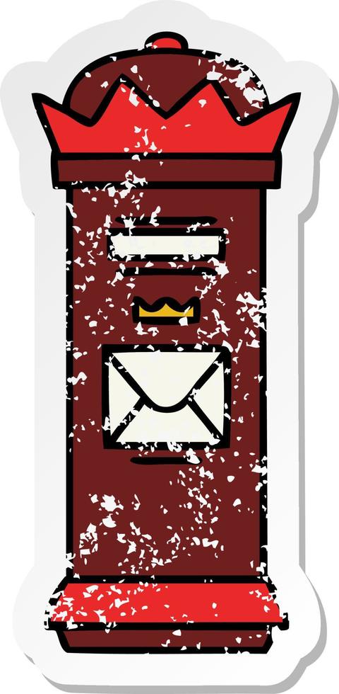 distressed sticker of a cute cartoon post box vector