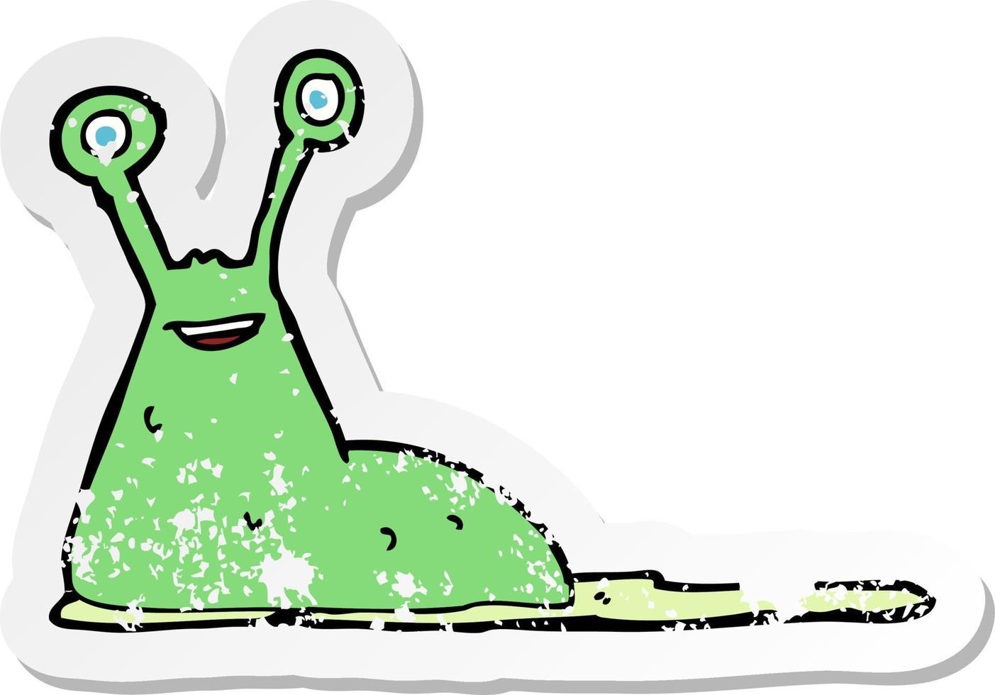 retro distressed sticker of a cartoon slug vector