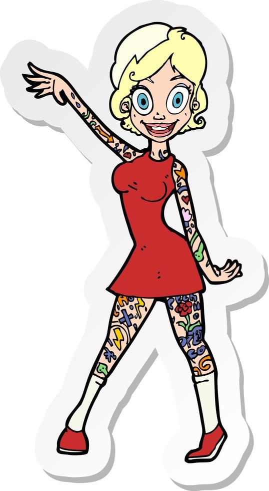 sticker of a cartoon woman with tattoos vector