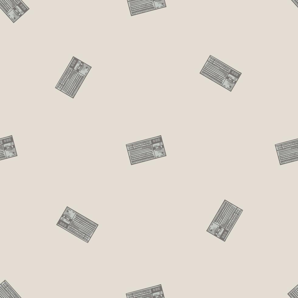 Retro radio engraved seamless pattern. Vintage media equipment in hand drawn style. vector
