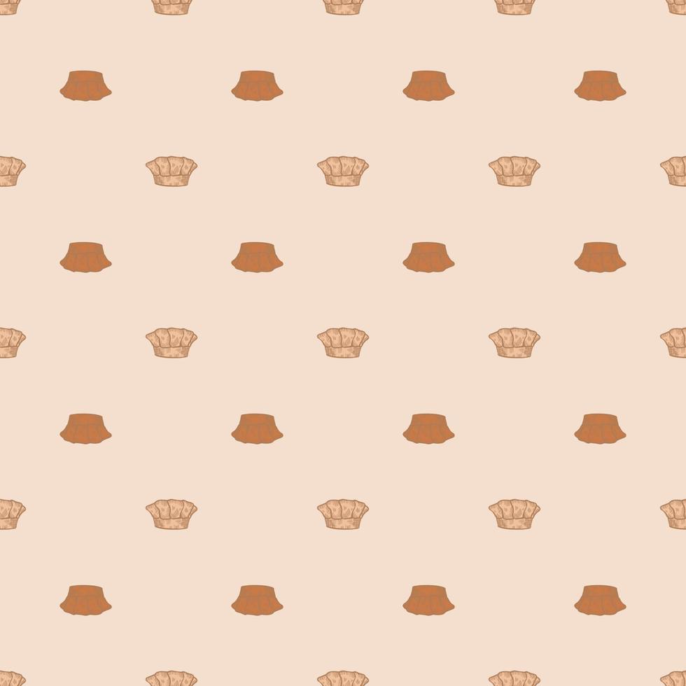 High chef hat engraved seamless pattern. Kitchen traditional element in hand drawn style. vector