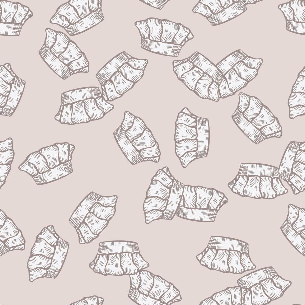 High chef hat engraved seamless pattern. Kitchen traditional element in hand drawn style. vector