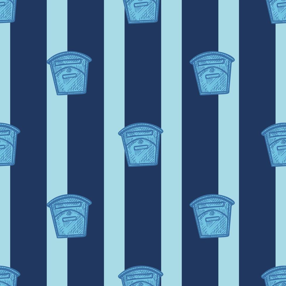 Mailbox engraved seamless pattern. Vintage letterbox in hand drawn style. vector