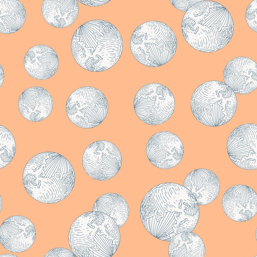 Planet earth engraved seamless pattern. Vintage sphere of world in hand drawn style. vector