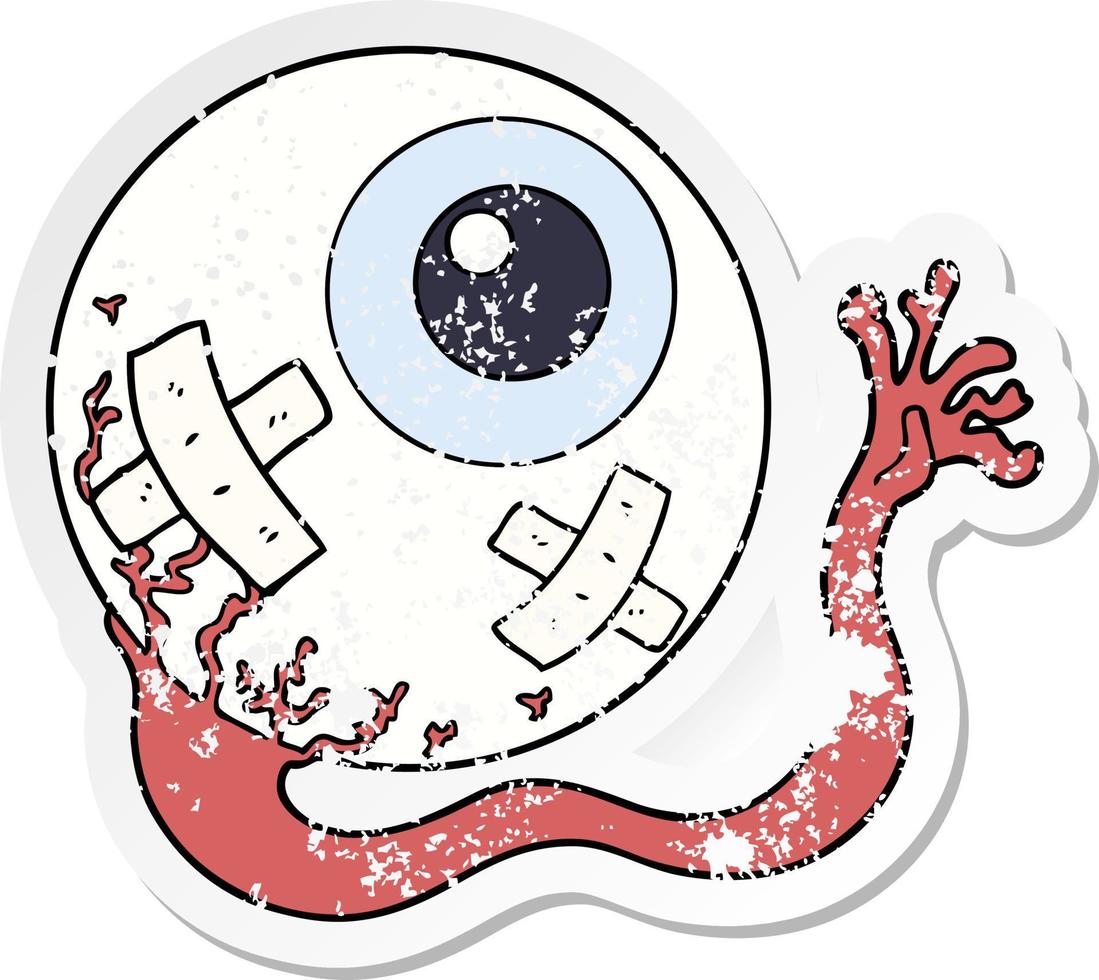 distressed sticker of a cartoon injured eyeball vector