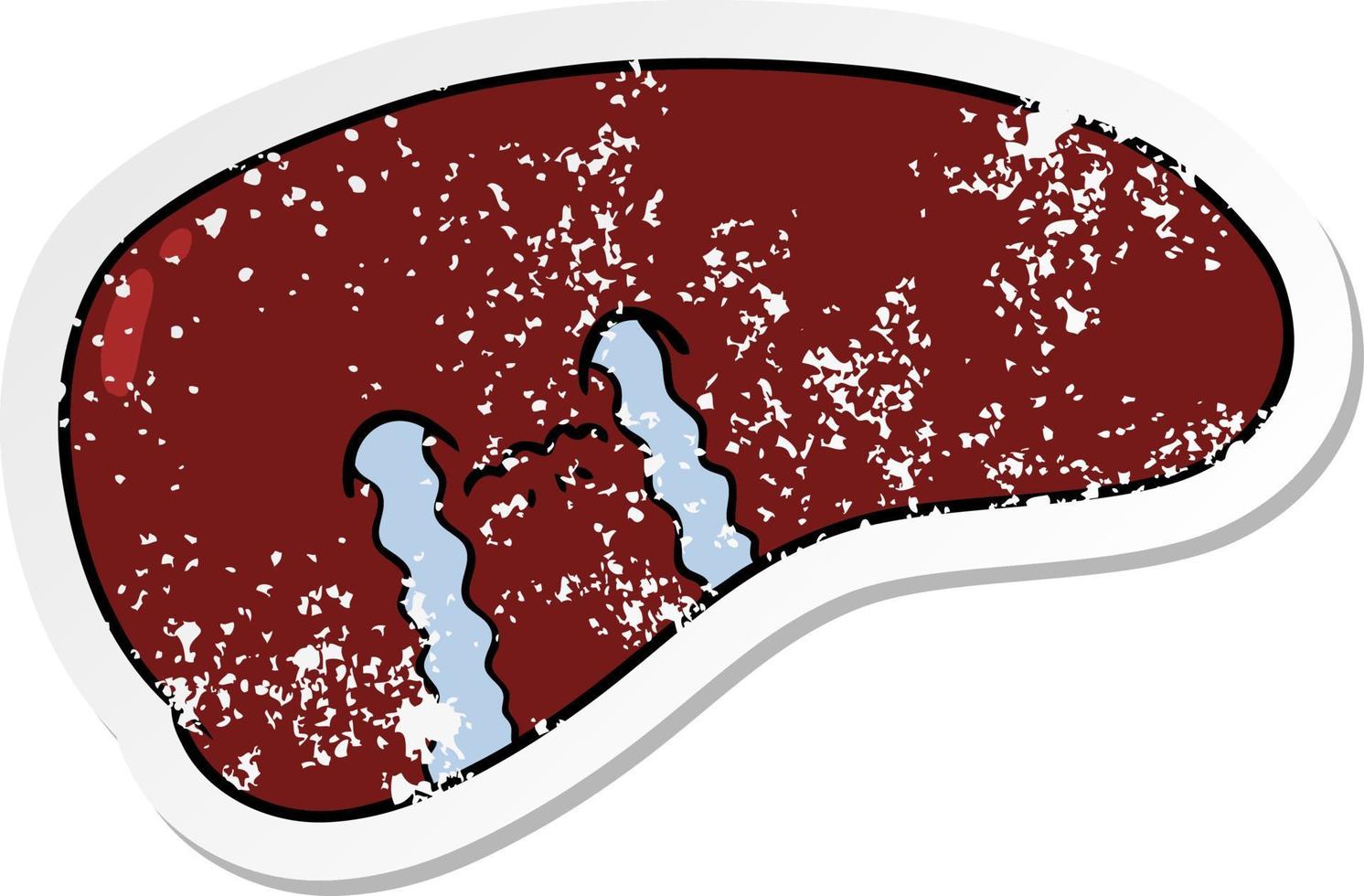 pegatina angustiada de un hígado de dibujos animados llorando vector