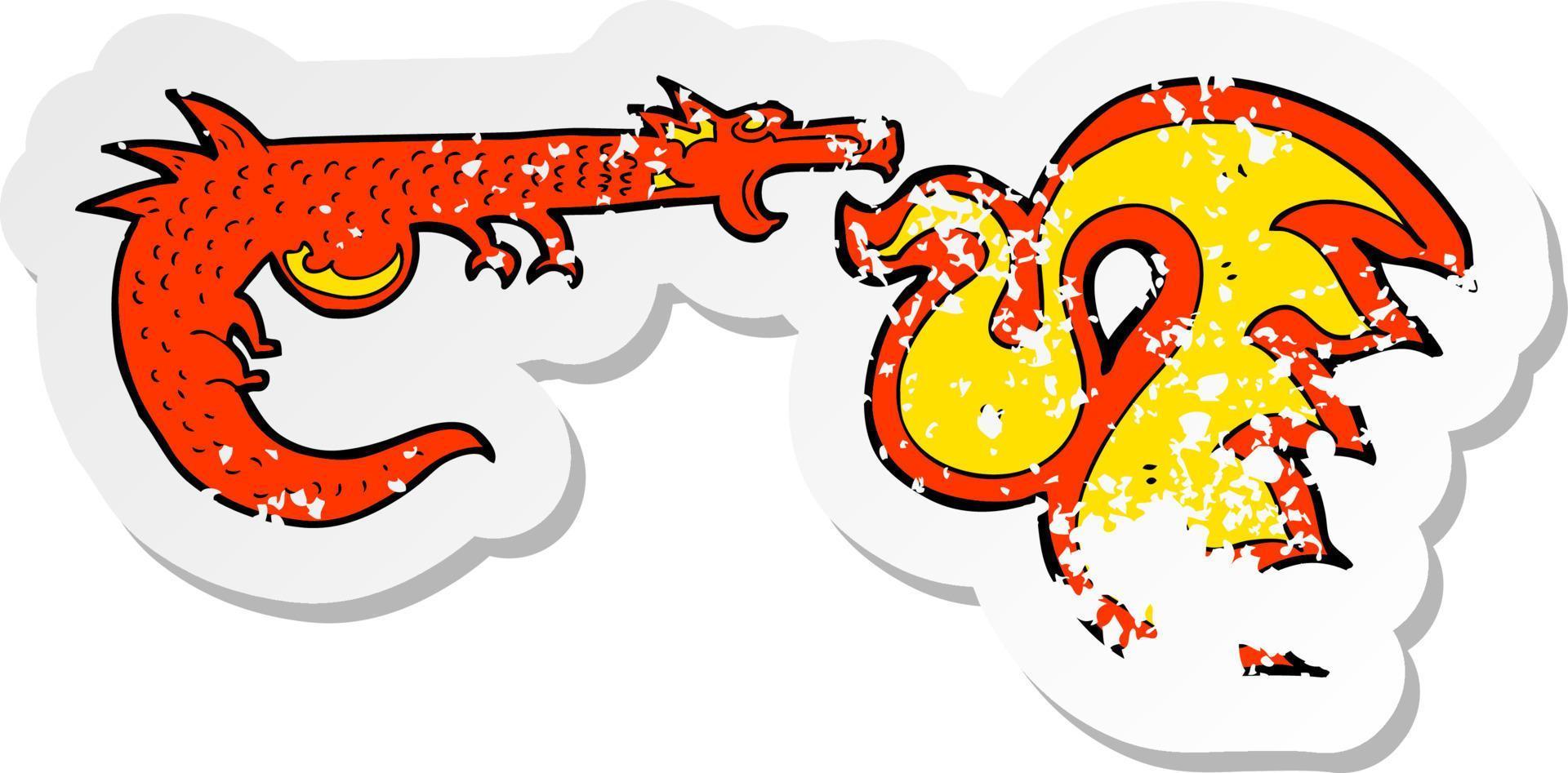 retro distressed sticker of a cartoon fire breathing dragon vector