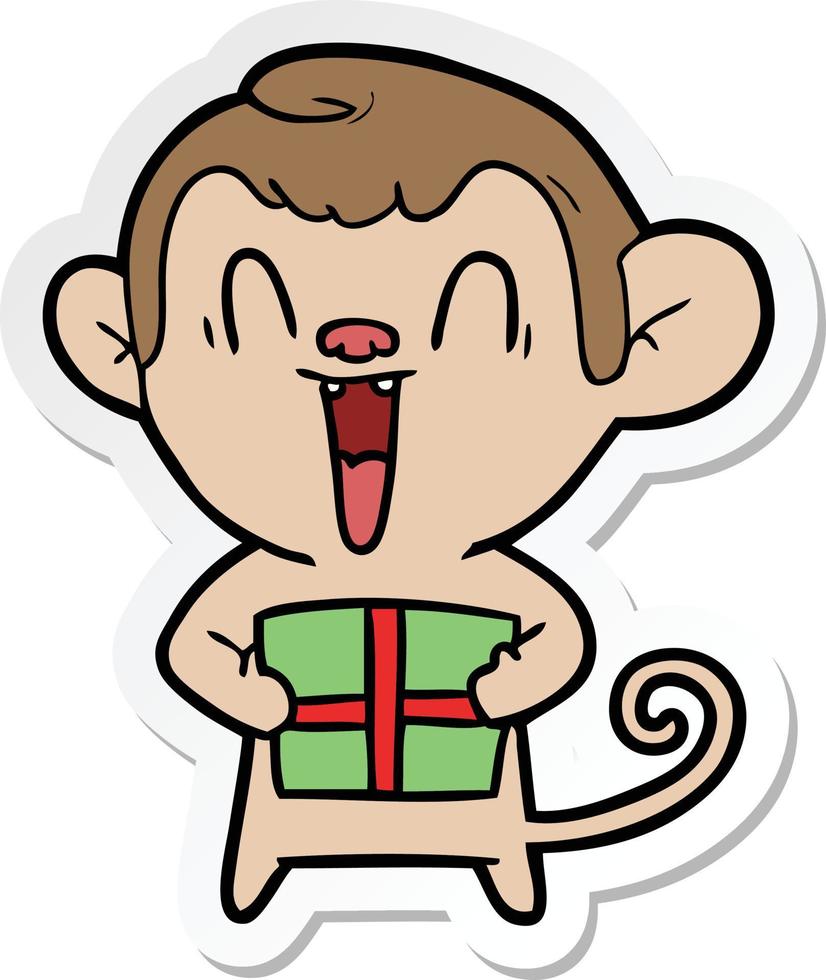 sticker of a cartoon laughing monkey vector