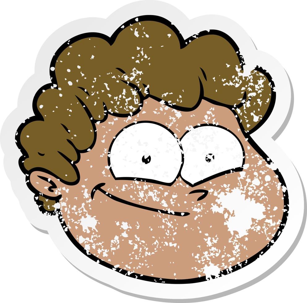 distressed sticker of a cartoon male face vector