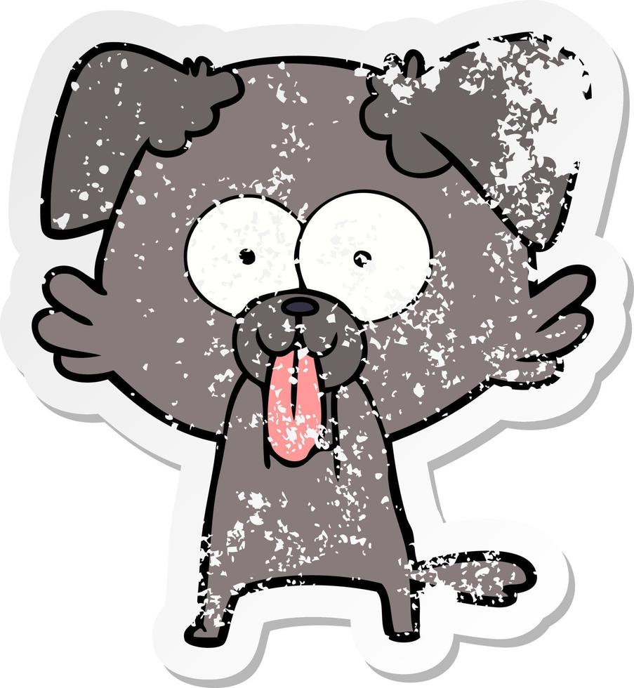 distressed sticker of a cartoon dog with tongue sticking out vector