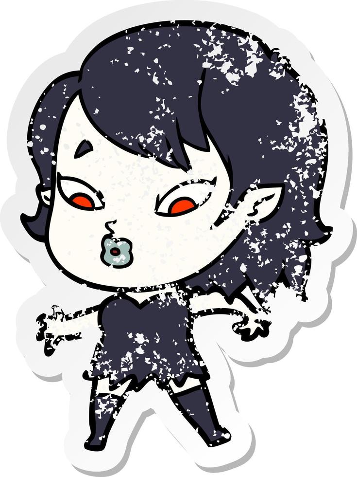 distressed sticker of a cute cartoon vampire girl vector