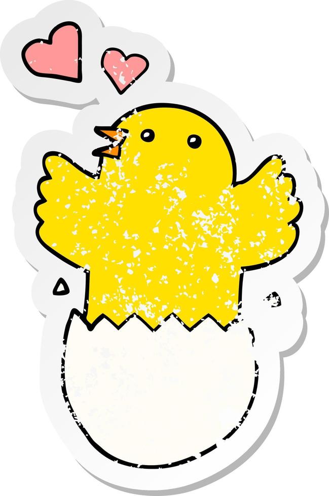 distressed sticker of a cute hatching chick cartoon vector