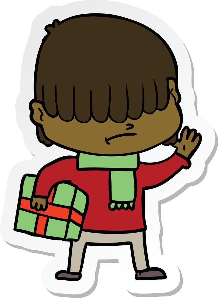 sticker of a cartoon boy with untidy hair vector