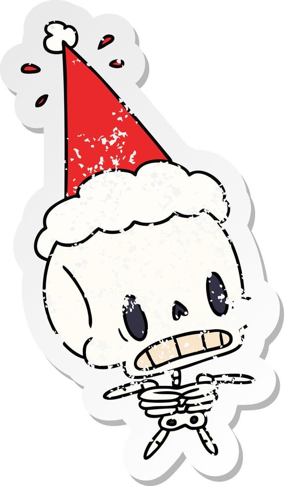 pegatina angustiada de navidad caricatura de esqueleto kawaii vector