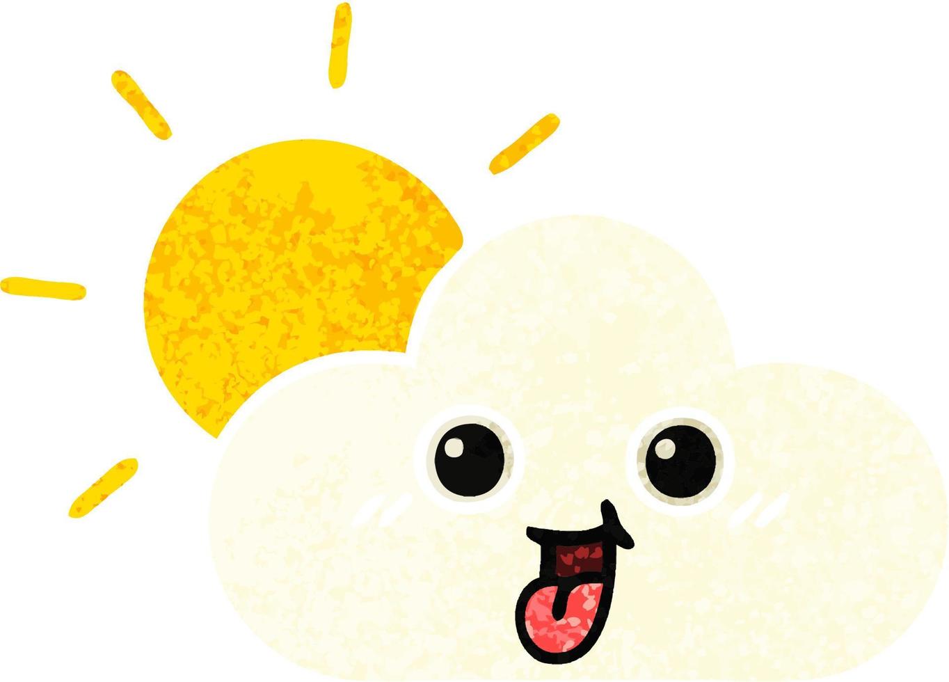 sol y nube de dibujos animados de estilo de ilustración retro vector