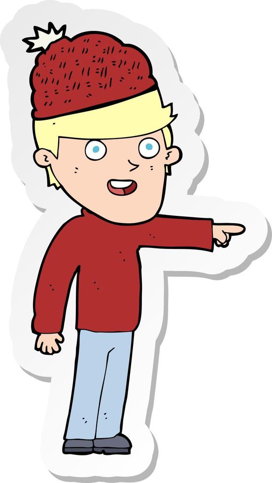 sticker of a cartoon man wearing winter hat vector