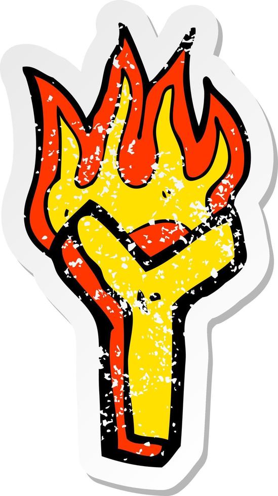 retro distressed sticker of a cartoon flaming letter vector